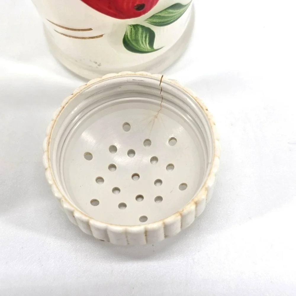 Vintage Bartlett Collins Painted Strawberry Milk Glass Salt & Pepper Shakers Set